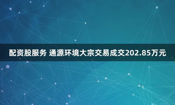 配资股服务 通源环境大宗交易成交202.85万元